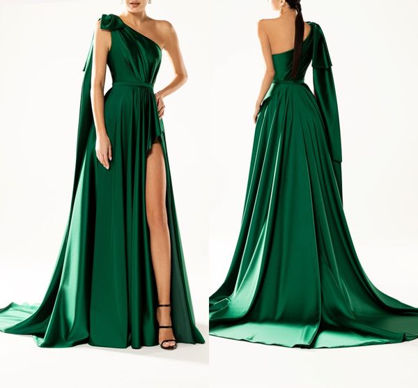 Vestidos de fiesta sexy de color verde esmeralda largos para mujeres Un hombro espalda abierta Lado alto Dividir hasta el suelo Vestidos de fiesta de noche Vestido para ocasiones especiales por encargo