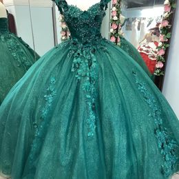 Vert émeraude Brillant Princesse Quinceanera Robes 2024 Robes De 15 Anos Dentelle Applique Pageant Filles Douce 15 16 Fête D'anniversaire Formelle