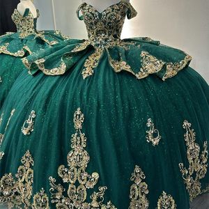 Green émeraude brillant quinceanera robe de bal robe de bal en dentelle en dentelle en dentelle en dentelle de lacet anniversaire corset sweet 16 vestidos de 15 anos