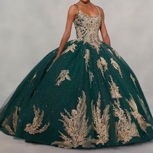 Robes De Quinceanera brillantes vert émeraude pour filles du mexique, longue traîne, luxe, avec des appliques en dentelle, robe De bal d'anniversaire, 16 ans