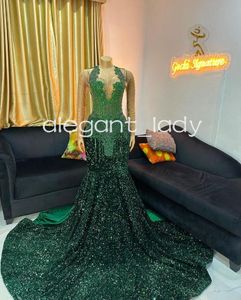 Robe de soirée scintillante vert émeraude pour filles noires, robe de bal de luxe en velours et diamants cristal, 2024