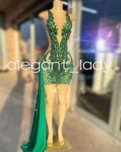 Vert émeraude scintillant courte bal robes de soirée de luxe diamant cristal pure maille noire fille anniversaire robe de gala 2024 soirée