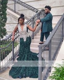 Emerald Green Sparkly Sier Diamonds Prom Dress Crystal Beads Rhinestones Pailletten plus size jurk feestjurken s s s s s s