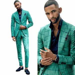 Smaragdgroene Pakken Voor Mannen Geruite Blazer Sets Jas Broek Nieuwste Ontwerp Bruiloft Outfit 2 Stuks Busin CostumJacket + broek + Vest w5XP #