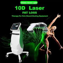 Máquina de adelgazamiento con láser esmeralda 10D Luces láser verdes giratorias Dispositivo de elección de eliminación de grasa sin dolor Cuerpo con láser de diodo de 532 nm Equipo de belleza para esculpir