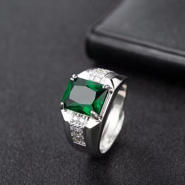 Anillo de hombre con esmeralda, zafiro europeo y americano engastado con diamante, cristal puntiagudo verde, anillo de moda para hombre, anillo