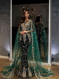 Emerald Prom Ball Jurk lange mouw sprankelende luxe avondjurken kanten bruids bescheiden jurk met afneembare rok BC14284