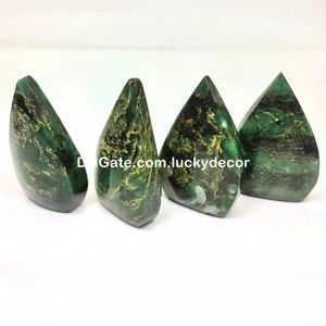 Emerald Quartz Standing Drop Teardrop Home Decor Mini Gepolijst Verdite Edelsteen Freeforms Natuurlijke Afrikaanse Groene Jade Vlam Punt Zeldzame Verzamelaars Crystal Healing