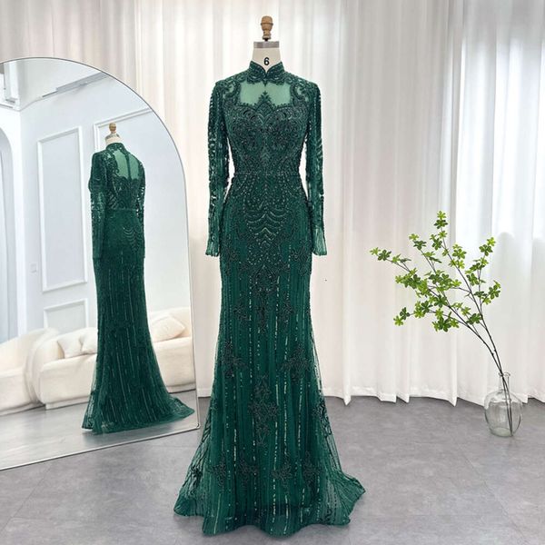 Emerald Sharon Green Dubai Muslim Said Vestidos de noche Mangas largas 2024 Rose Gold Sier Grey Vestidos de fiesta de boda Ss153