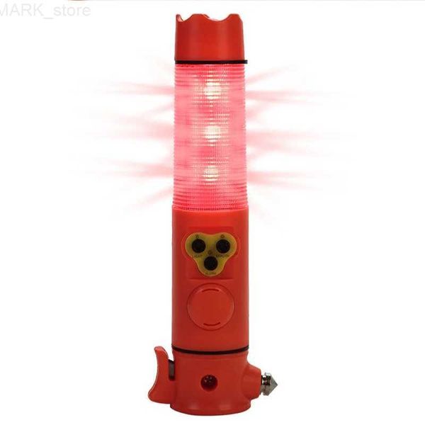 Martillo de emergencia Multifuncional 6 en 1 Martillo de seguridad de emergencia automático Cortador de cinturón de seguridad Luz del coche Intermitente Baliza roja Luz de destello LED herramienta de rescateL231228