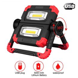 Lumières d'urgence 150W USB Charging Work Light 2000lm Rotary Rotary Outdoor Portable Double Head Cob Anti-Fall Flood Searchlight Campe