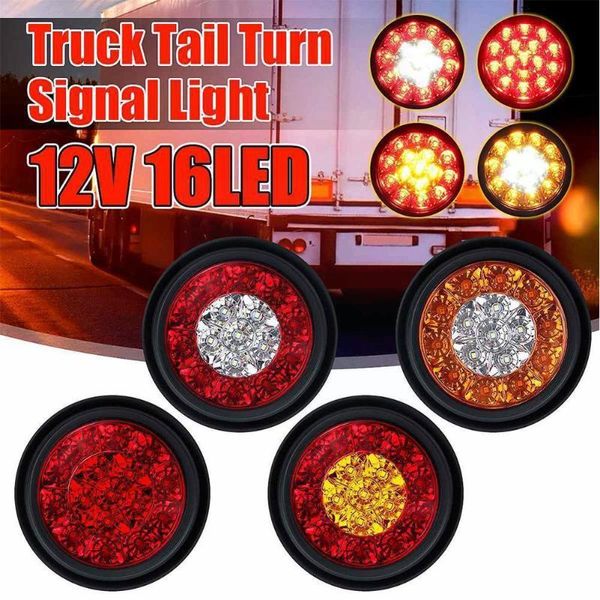 Feux d'urgence 1 pièces 12V 16 LED voiture ronde ambre rouge feux arrière antibrouillard arrière feu stop frein marche arrière lampe pour camion remorque camion I4O8