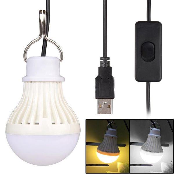 Lumières de secours 5W LED USB blanc chaud/lumière blanche Portable presse interrupteur Camping lampe Globe ampoule pour la lecture