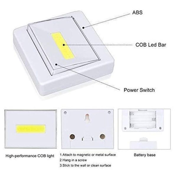 Lumières de secours carré COB mur veilleuse éclairage armoire couloir Super lumineux alimenté par batterie