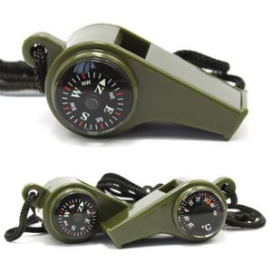 Emergency Survival Whistle Instrumentonderdelen Accessoires 3-in-1 met kompas en thermometer Luid veiligheidskoord voor buiten Wandelspellen Dubbelzijdig