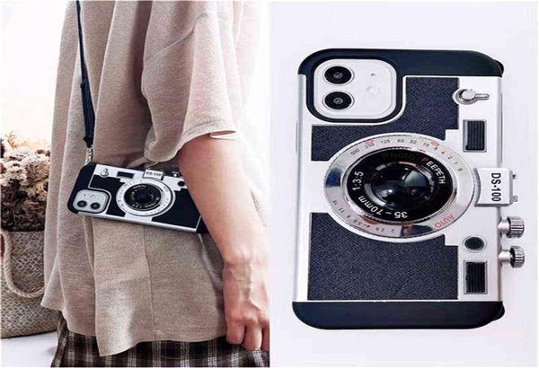 Emily en París Case de teléfono de cámara retro 3D para iPhone 13 12 11 Pro XS Max X XR 8 7 Plus Crossbody Lanyard Protective Back Cover AA26283526