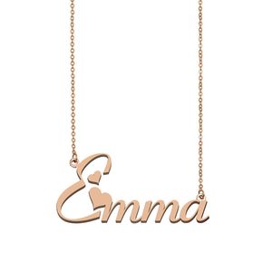 Collier avec pendentif avec nom Emma pour femmes et filles, cadeau d'anniversaire, plaque signalétique personnalisée pour enfants, bijoux meilleurs amis, bijoux en acier inoxydable plaqué or 18 carats
