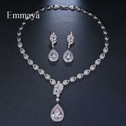 Emmaya marque bijoux à la mode couleur or blanc goutte d'eau AAA cubique Zircon ensembles de bijoux de mariage pour les mariées bijoux populaires cadeau H1022