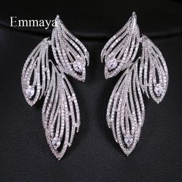 Emmaya elegante bladvormige kubieke zirkonia kristallen bruids bruids lange oorbellen luxe bruiloft sieraden voor bruiden feest cadeau 240125