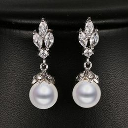 Emmaya Fashion Marquise Shape Cz Pearl Bringe de boucle d'oreille en or blanc Couleur nuptiale Mariage d'oreille Nouvelle arrivée Beautiful Gift9479708