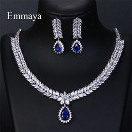 Emmaya luxe AAA cubique Zircon 4 couleurs goutte d'eau mariage boucles d'oreilles collier pour femmes bijoux de mariée ensembles accessoires de fête 220812