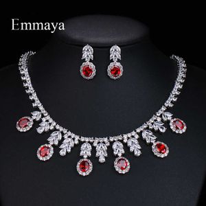 Emmaya Nouveaux bijoux Design De Luxe Style Feuille Pierre Ronde Pour Les Femmes Belle AAA Zircon Collier Boucle D'oreille Banquet Cadeaux Pour Les Amis H1022