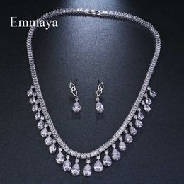 Emmaya – bijoux tendance, Design romantique, couleur or blanc, goutte d'eau, cristal cubique AAA, ensembles de bijoux de mariage pour mariées, cadeau de bijoux H1022