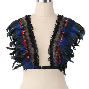 emmes Mode Sexy Plume bralette Haut Boho Lingerie Mad max Festival Rave Burning Man Soutien-Gorge Top kooi harnais de danse 333a