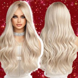 Emmor Ombre noir à blond clair perruque de cheveux synthétiques longues perruques ondulées avec frange pour les femmes Cosplay fibre naturelle haute température 240111