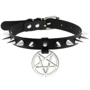 Emo noir Spike collier ras du cou pour fille garçon Punk Goth pentagramme collier cou Cosplay Chocker gothique accessoires cadeau en gros