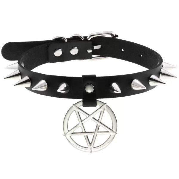 Gargantilla con puntas negras Emo para niña y niño, Collar gótico Punk con pentagrama, Gargantilla para Cosplay, accesorios góticos, regalo al por mayor