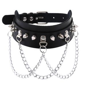 Emo choker met spikes kraag vrouwen man lederen ketting ketting sieraden op de nek punk chocker esthetische gotische accessoires Y0420