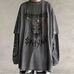 Emo Hommes Gothique Coréen Unisexe Streetwear Japon Halloween T-shirt Tshirt Harajuku Tops T-shirts À Manches Longues Fée Grunge Alt Vêtements 240118