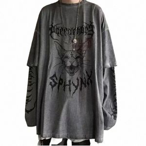 emo Mannen Gothic Koreaanse Unisex Streetwear Japan Halen T-shirt T-shirt Harajuku Tops Tees Lg Mouw Fee Grunge Alt Kleding n7pL #