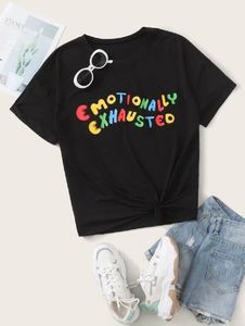 Émotionnellement épuisé T-shirt imprimé coloré unisexe Tumblr Grunge Black Tee Cute Summer Tops Street Wear 210518