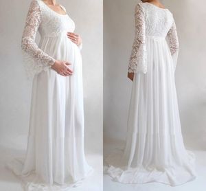 Imperio Hermoso encaje vestidos de novia de maternidad 2020 mangas acampanadas escote redondo vestidos de novia embarazadas cintura alta vestidos de gasa AL4304
