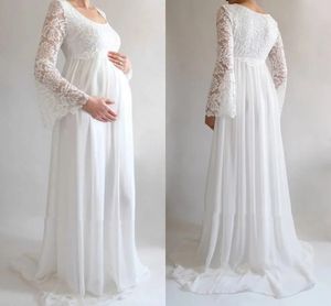 Empire Beautiful Lace Maternity Wedding Jurken 2024 Flare Mouwen schep halslijn zwangere bruidsjurken hoge taille chiffon vestidos