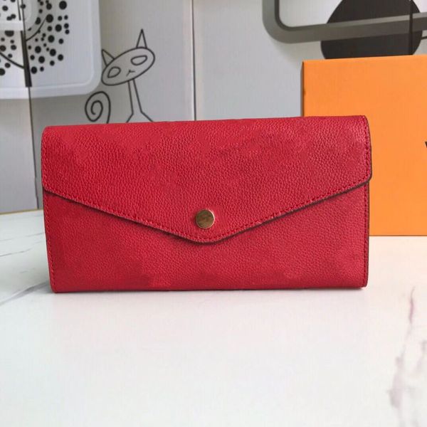 Empreinte Tipo de sobre de cuero Carteras Sarah Borla Monedero con cremallera 4 colores Rosa Rojo Negro burdeos Moda Billetera Flor Im282m