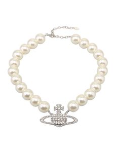 Pearl Full Diamond Saturno colgante colgante Versión alta Cobilla de gargantilla personalizada para mujeres 8dmk