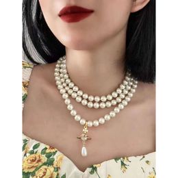 Collier de perles de l'impératrice douairière Nana, pendentif planète ovni 3D et chaîne de cou multicouche élégante pour femme