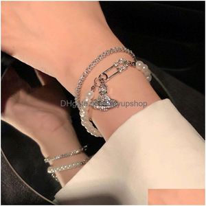 Bracelet de perles impératrice douairière, sensation légère et unique, perlé avec micro-ensemble de bijoux en zircon, livraison directe Dhpql