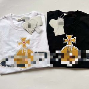 Keizerin-weduwe Saturnus bedrukt mode ronde hals losse T-shirt met korte mouwen unisex