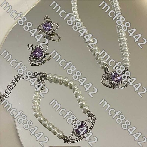 Impératrice douairière Xis rêve Saturne univers romantique violet amour planète perle doux tempérament cool collier Bracelet boucles d'oreilles femme Uwit