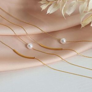 Keizerin-weduwe Xis nieuwe modieuze hoogwaardige lichte luxe gelkralen dubbellaags roestvrij staal 18k vergulde ketting voor dames kleine en populaire accessor