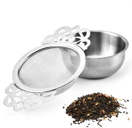 Coladores de té Empress con tazones de goteo, infusor de té de malla, filtro de té de hojas sueltas de acero inoxidable con asas de doble ala JL1611