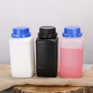 Botellas de plástico vacías de 1000 ml con dos tapas Contenedor cuadrado de HDPE para reactivo en polvo Botella a prueba de fugas 4 unids / lote 210330