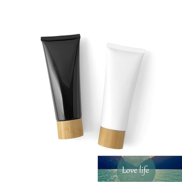 Vacío 100G / ML Cosmético Plástico Botella suave Limpiador facial Crema Squeeze Tube Loción Contenedores con tapa de bambú