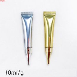 Vacío 10g Eye Cream Squeeze Tube Gold Silver Cosmetic Bottle Etiqueta privada Recargable 10ml Essence Soft 50pcsgoods