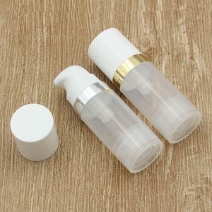 Lege 10 ml Airless Pompflessen Lotion Doorzichtige Plastic Vacuümfles voor Cosmetica met Zilveren Gouden Ring Cosmetische Verpakkingen Hqvcc