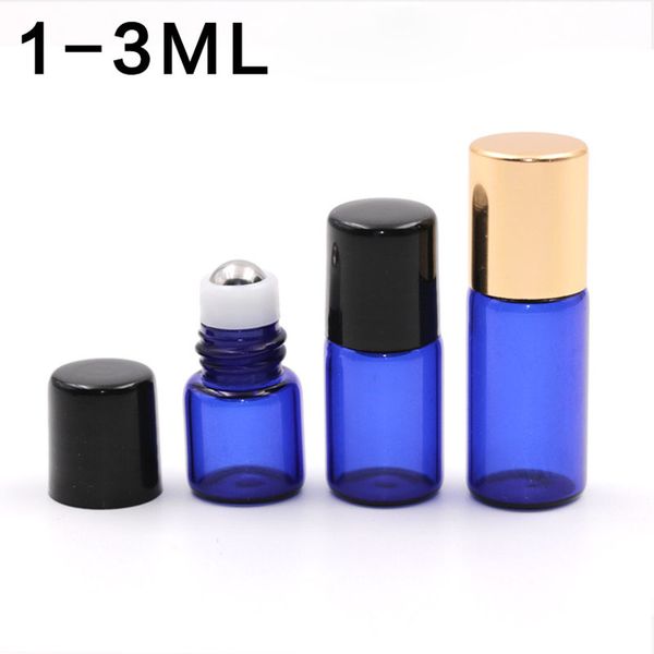 Botellas de perfume de bolas de vaso de vidrio de 1 ml de 1 ml de 1 ml mini botella de vidrio para aceite esencial con bola de rodillo inoxidable